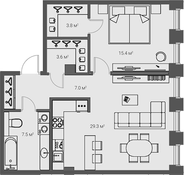 1-комнатная квартира 66.6 м², 3/20 эт., ЖК «LEGENDA Институтский 16»